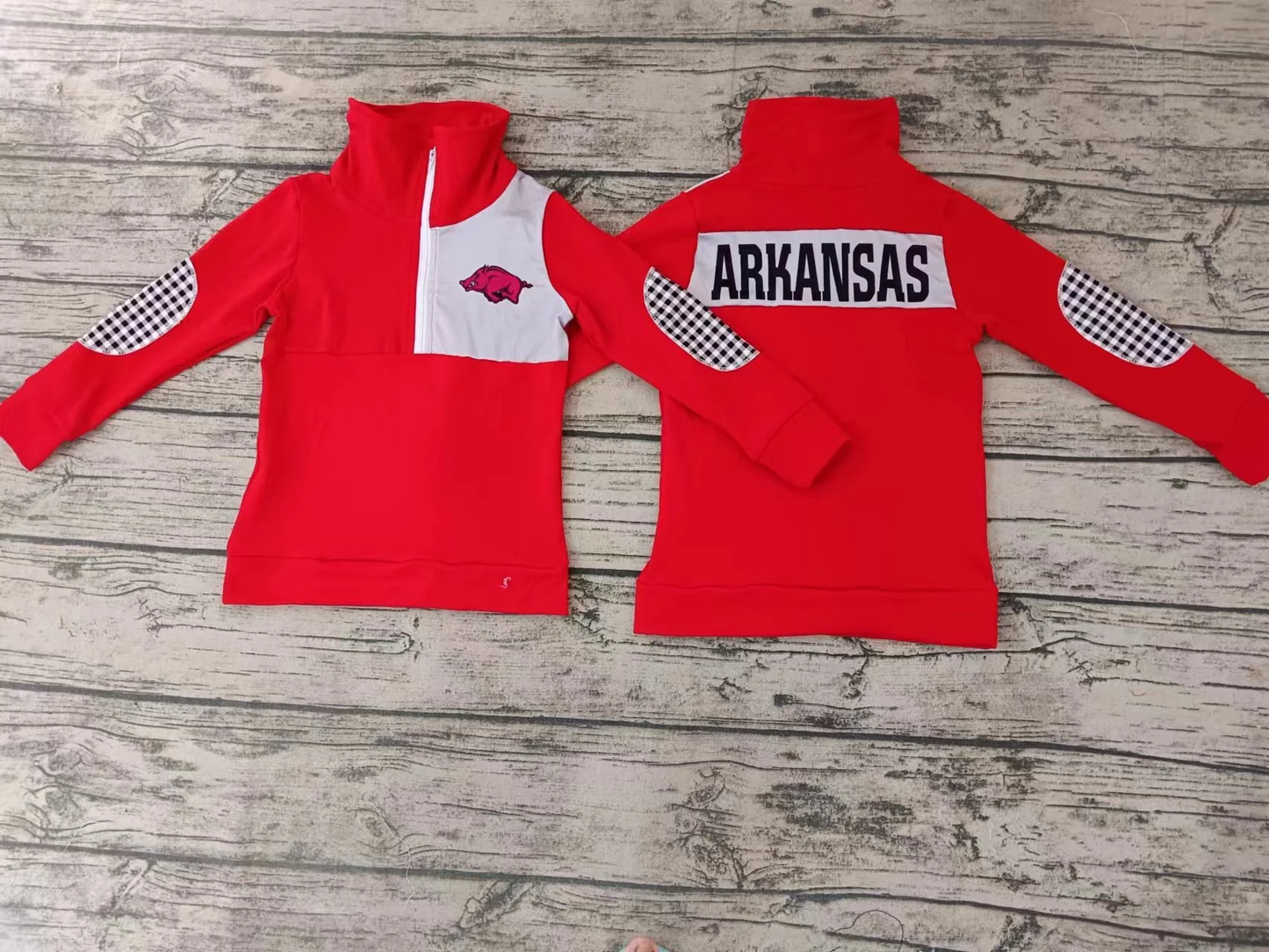 (Custom Design Preorder MOQ 5) Boys red team's ARKANSAS long sleeve zipper pullover shirts