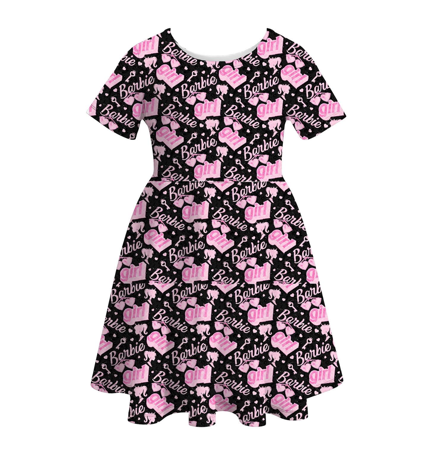 (Custom Design Preorder MOQ 5) Pink BA Print Girls Knee Length Summer Dress