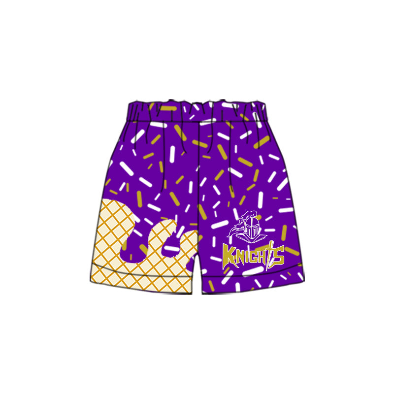 (Custom Design Preorder MOQ 5 Each Item) Team's KNIGHTS Sprinkles Print Summer Bottom Shorts Mom and Me Matching Clothes