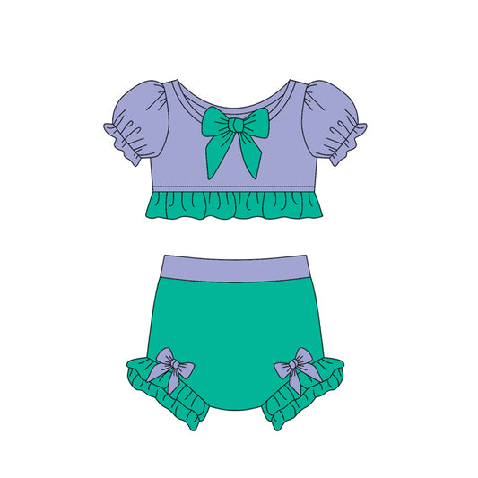2.25(Custom Design Preorder MOQ 5)  Cartoon Princess Purple Green Color Girls 2 Piece Swimsuits
