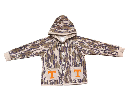 (Custom Design Preorder MOQ 5 Each Item) Team's Tennessee Camo Print Pockets Buttons Kids Fall Hoodie Jackets Top Mom and Me Matching Clothes