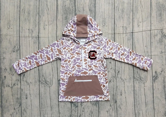 (Custom Design Preorder MOQ 5 Each Item) Team's Gamecock Brown Camo Print Kids Fall Zipper Hoodie Top Mom and Me Matching Clothes