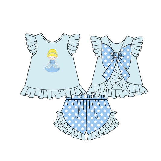 11.16(Custom Design Preorder MOQ 5) Cartoon Princess Blue Print Girls Summer Clothes Set