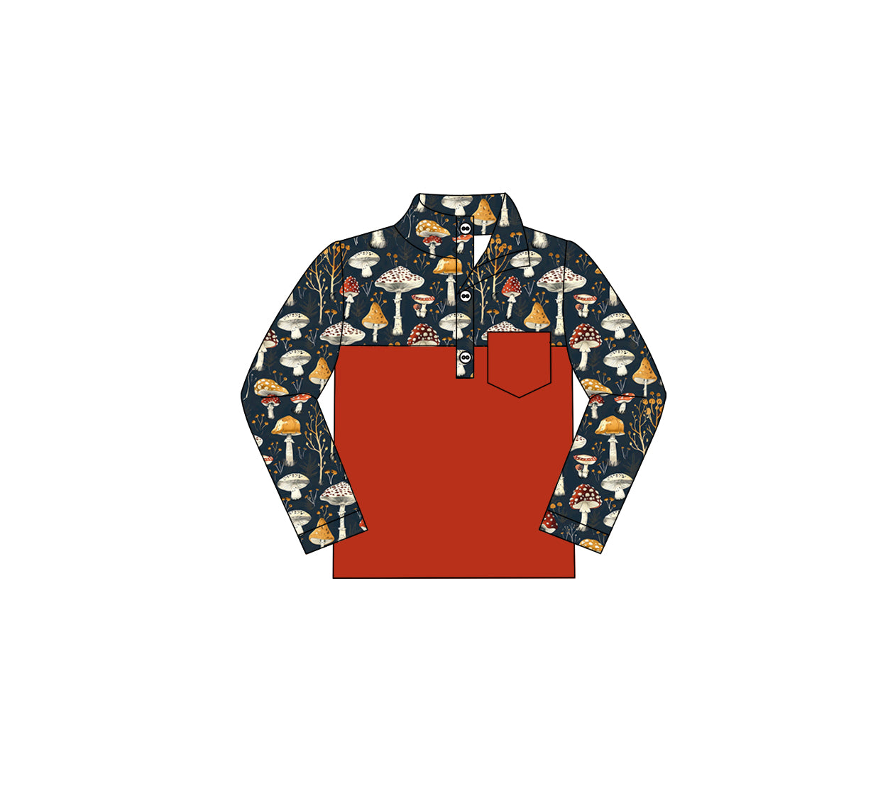 (Custom Design Preorder MOQ 5) Mushroom Print Boys Fall Polo Top