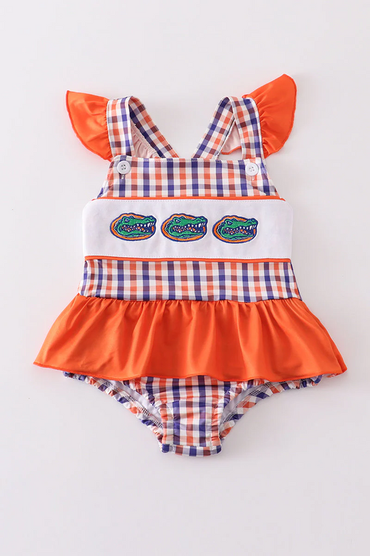 (Custom Design Preorder MOQ 5) Team's Florida Gators Print Baby Girls Summer Romper