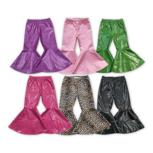 6 Colors Girls Leather Ruffle Bell Bottom Pants