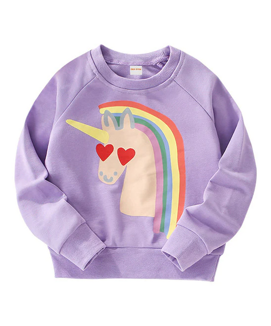 (Custom Design Preorder MOQ 5) Purple Unicorn Print Girls Tee Shirts Top