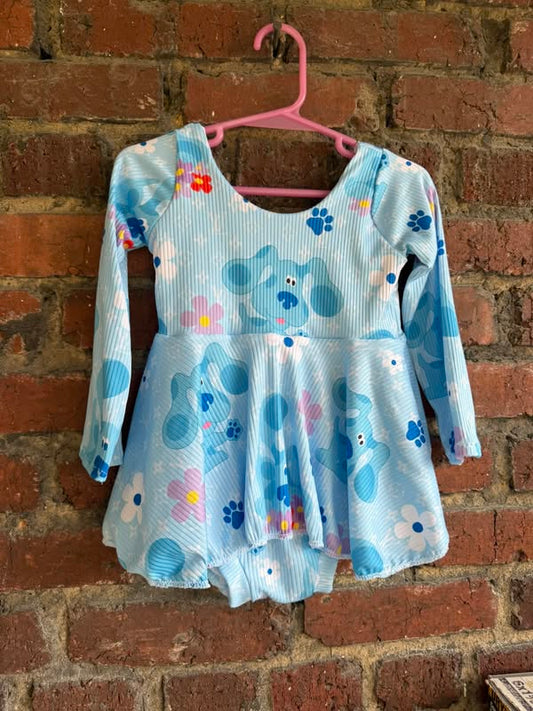(Custom Design Preorder MOQ 5) Cartoon Dog Blue Print Baby Girls Ruffle Romper