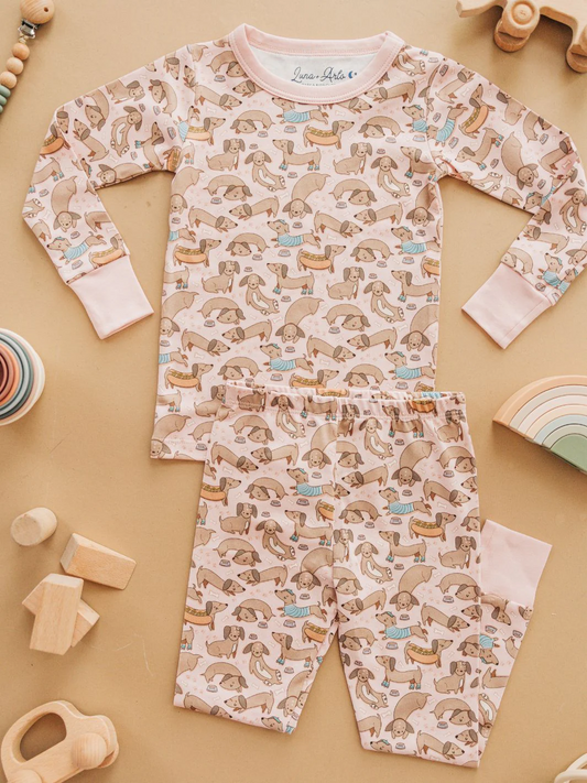 (Custom Design Preorder MOQ 5) Dog Print Girls Fall Pajamas Clothes Set