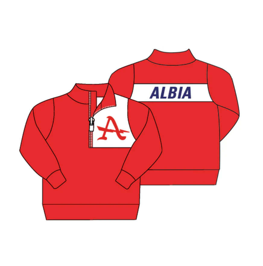 (Custom Design Preorder MOQ 5)  Team's ALBIA Red Print Boys Pullover Tee Shirts Top