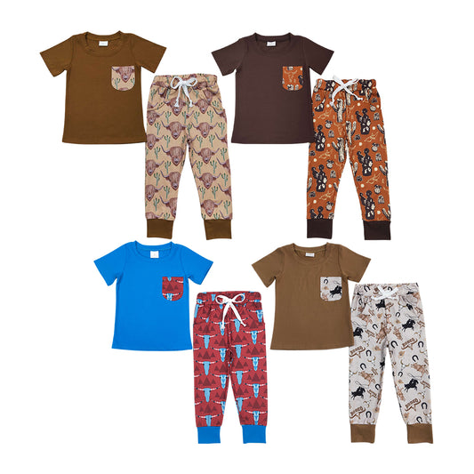4 Colors Western Print Boys Clothes Set