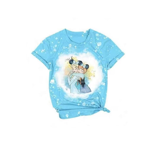 (Custom Design Preorder MOQ 5) Cartoon Princess Blue Sisters Girls Summer Tee Shirts Top