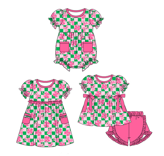 11.22(Custom Design Preorder MOQ 5 Each Design) Leaf Bows Green Plaid Print Girls St. Patrick's Day Matching Clothes Sisters Wear