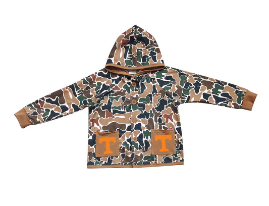 (Custom Design Preorder MOQ 5 Each Item) Team's Tennessee Brown Camo Print Pockets Buttons Kids Fall Hoodie Jackets Top Mom and Me Matching Clothes