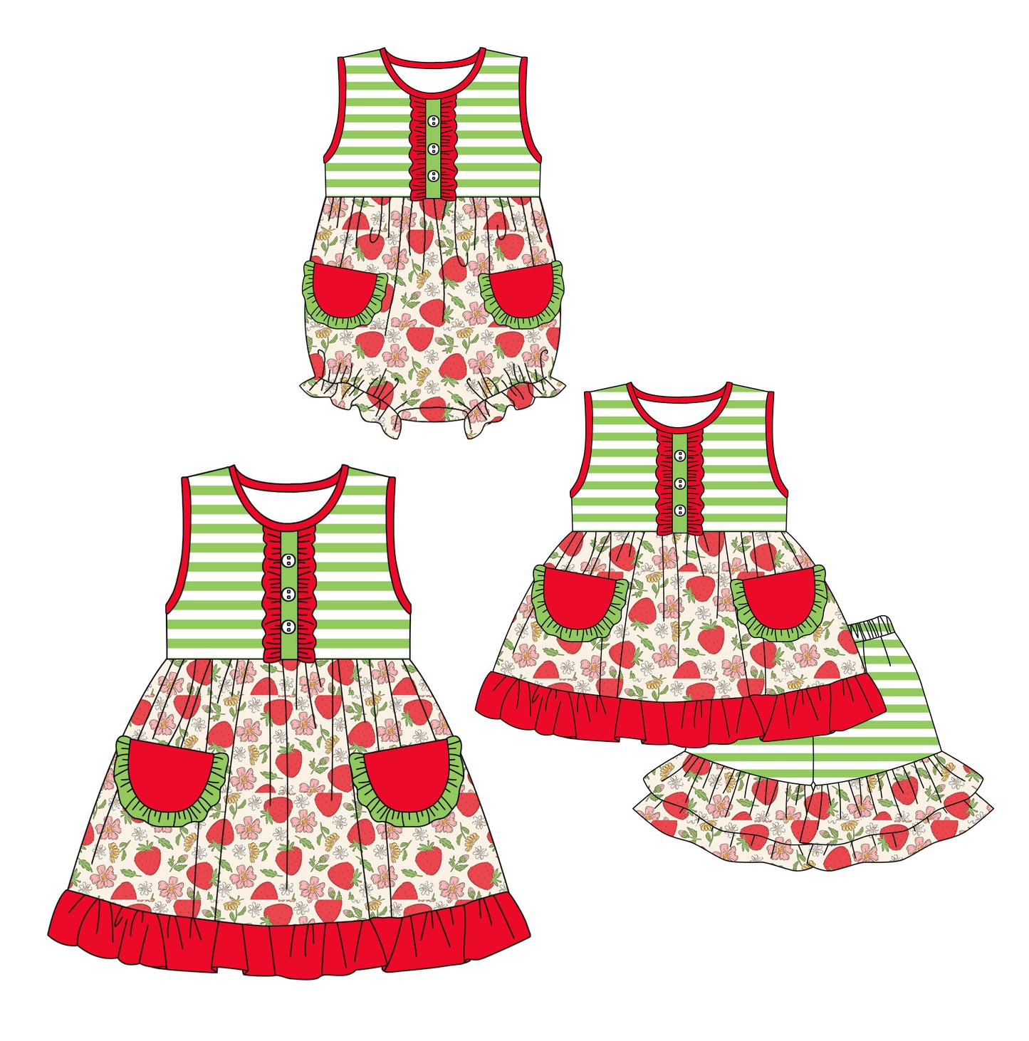 12.14(Custom Design Preorder MOQ 5 Each Design) Pink Flowers Strawberry Print Girls Summer Matching Clothes Sisters Wear