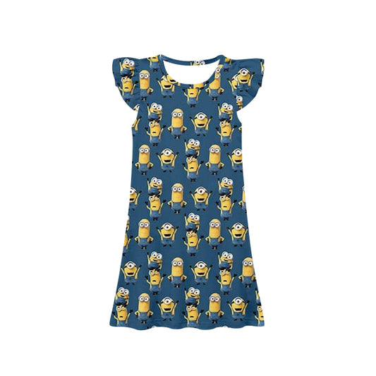 11.23(Custom Design Preorder MOQ 5) Cartoon Banana Print Girls Flutter Sleeve Knee Length Dress
