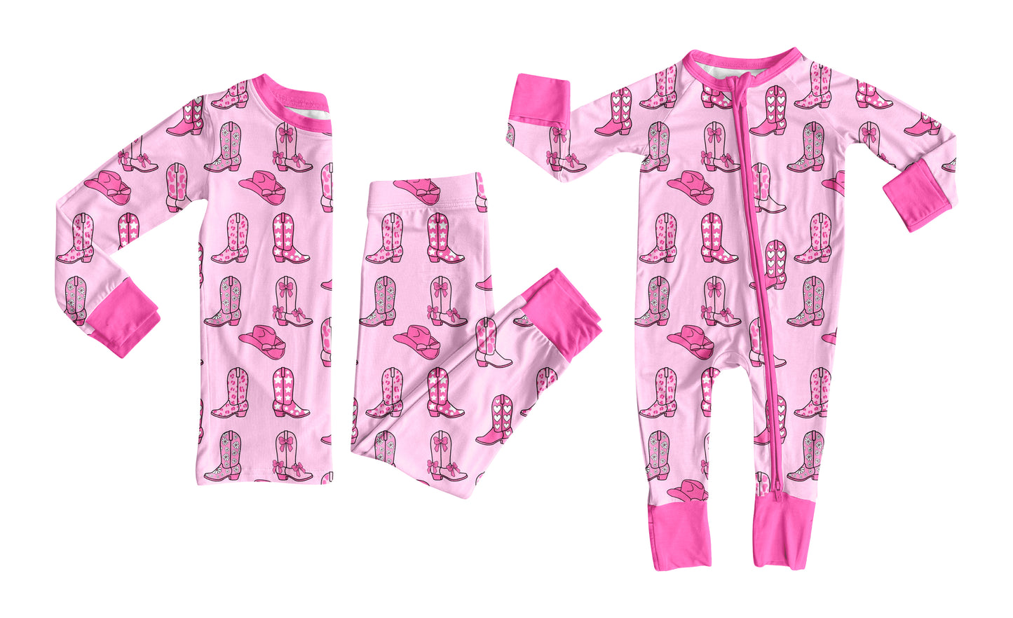 12.1(Custom Design Preorder MOQ 5 Each Design) Boots Hat Print Girls Western Pajamas Matching Clothes Sisters Wear