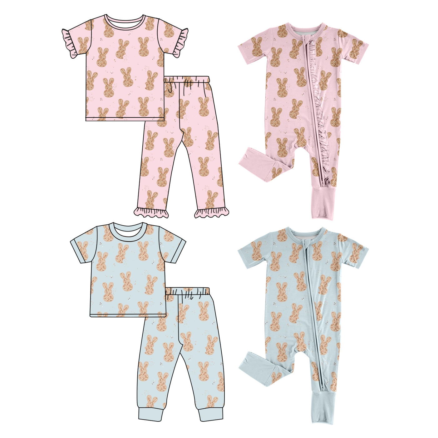 12.14(Custom Design Preorder MOQ 5 Each Design) Pink Blue Bunny Print Kids Easter Pajamas Matching Clothes Sibling Wear