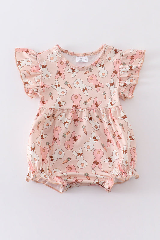 (Custom Design Preorder MOQ 5) Bunny Carrot Print Baby Girls Easter Romper