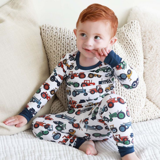 (Custom Design MOQ 5) Tractors Boys Pajamas Clothes Set