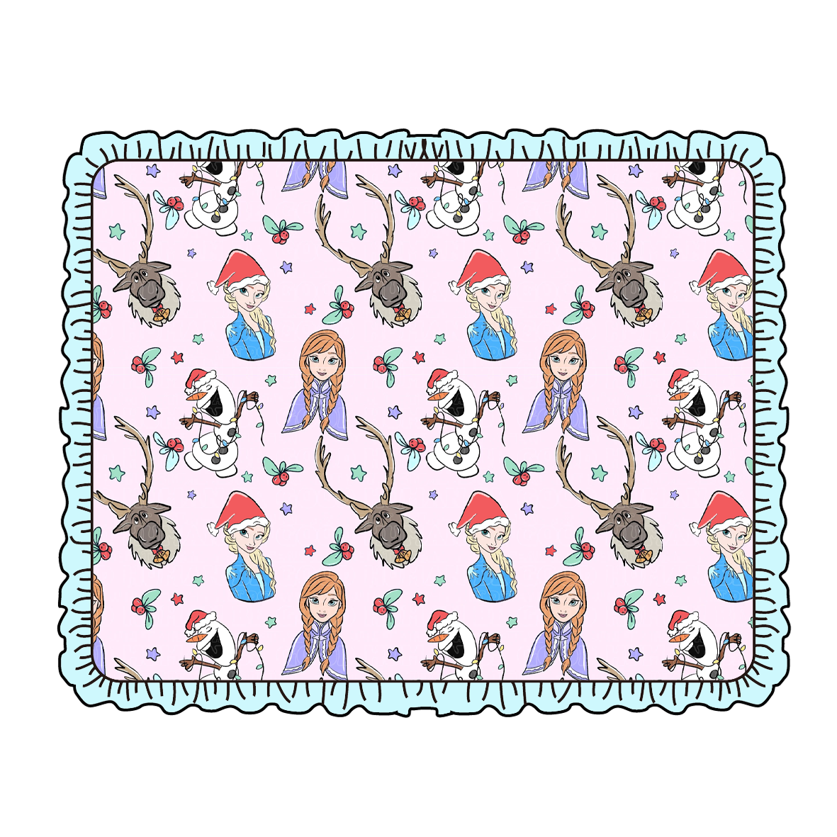 (Custom Design Preorder MOQ 5)  Cartoon Princess Holly Print Baby Girls Christmas Blanket