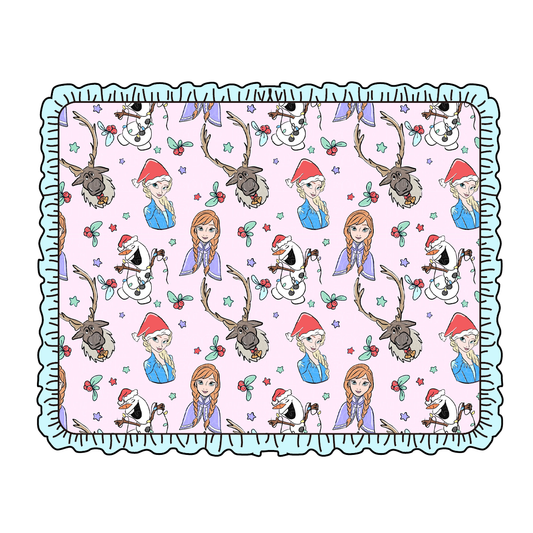 (Custom Design Preorder MOQ 5)  Cartoon Princess Holly Print Baby Girls Christmas Blanket