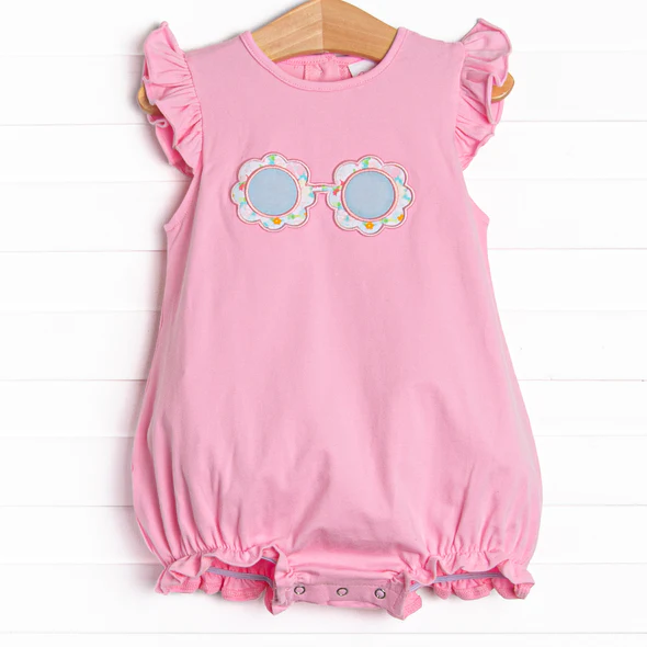 (Custom Design Preorder MOQ 5) Sunglasses Pink Print Baby Girls Summer Romper