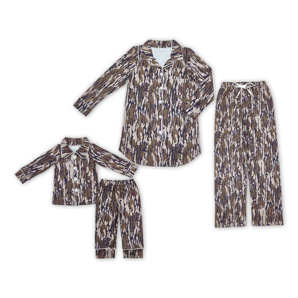 Camo Print Mom and Me Matching Fall Buttons Pajamas Clothes Set