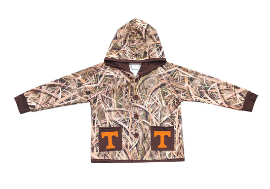 (Custom Design Preorder MOQ 5 Each Item) Team's Tennessee Grasses Camo Print Pockets Buttons Kids Fall Hoodie Jackets Top Mom and Me Matching Clothes