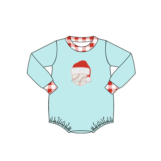 (Custom Design Preorder MOQ 5) Baseball Hat Blue Print Baby Boys Christmas Romper