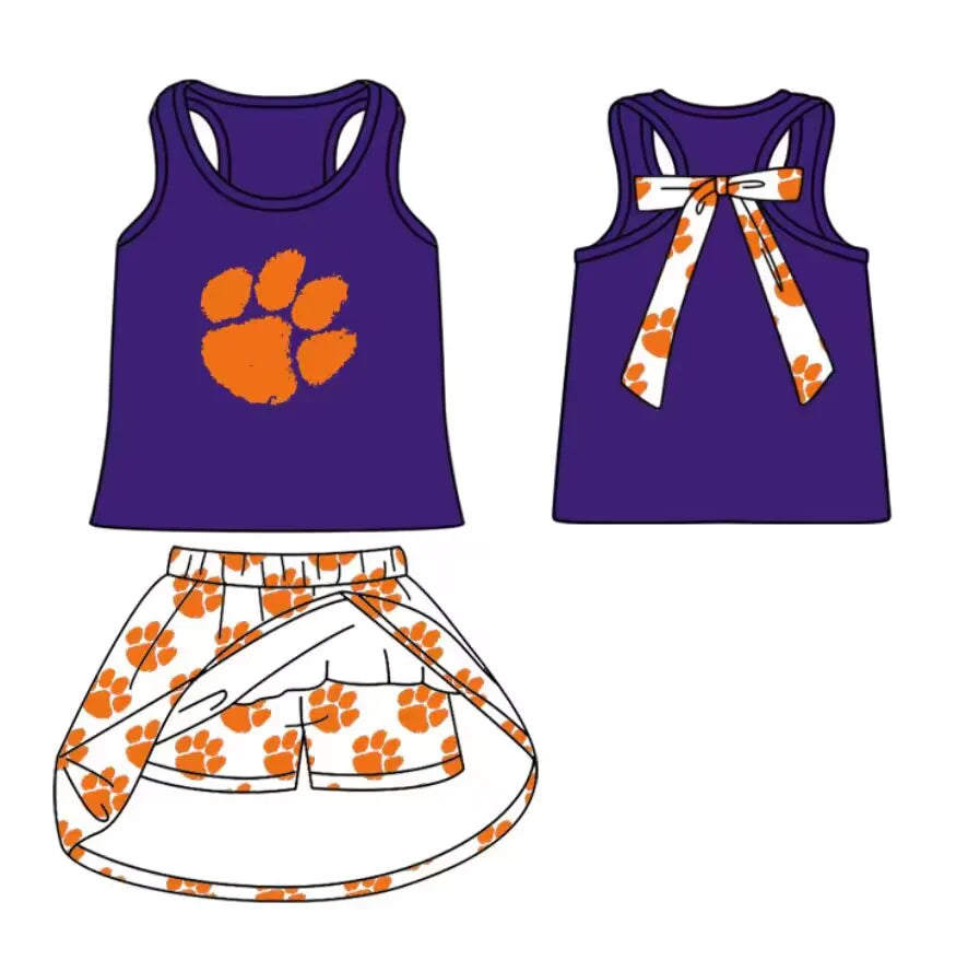 (Custom Design Preorder MOQ 5 Each Item)Team's Tinger Paw Purple Orange Print Girls Matching Clothes