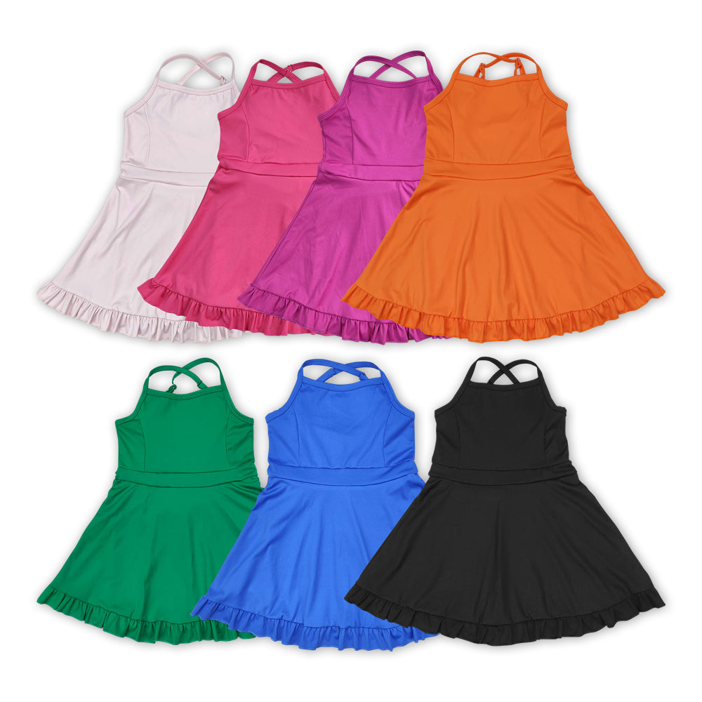 7 Colors Girls Knee Length Shorts 1 Pieces Athletic Dress