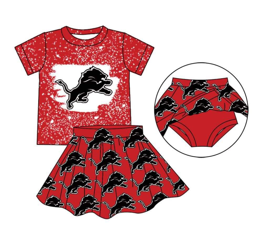 (Custom Design Preorder MOQ 5) Team's Black Lions Red Print Skirts With Shorts Girls Clothes Sets