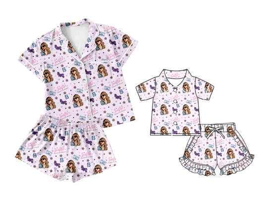 11.20(Custom Design Preorder MOQ 5)  Adult Singer Swiftie Flowers Print Buttons Summer Pajamas Clothes Set