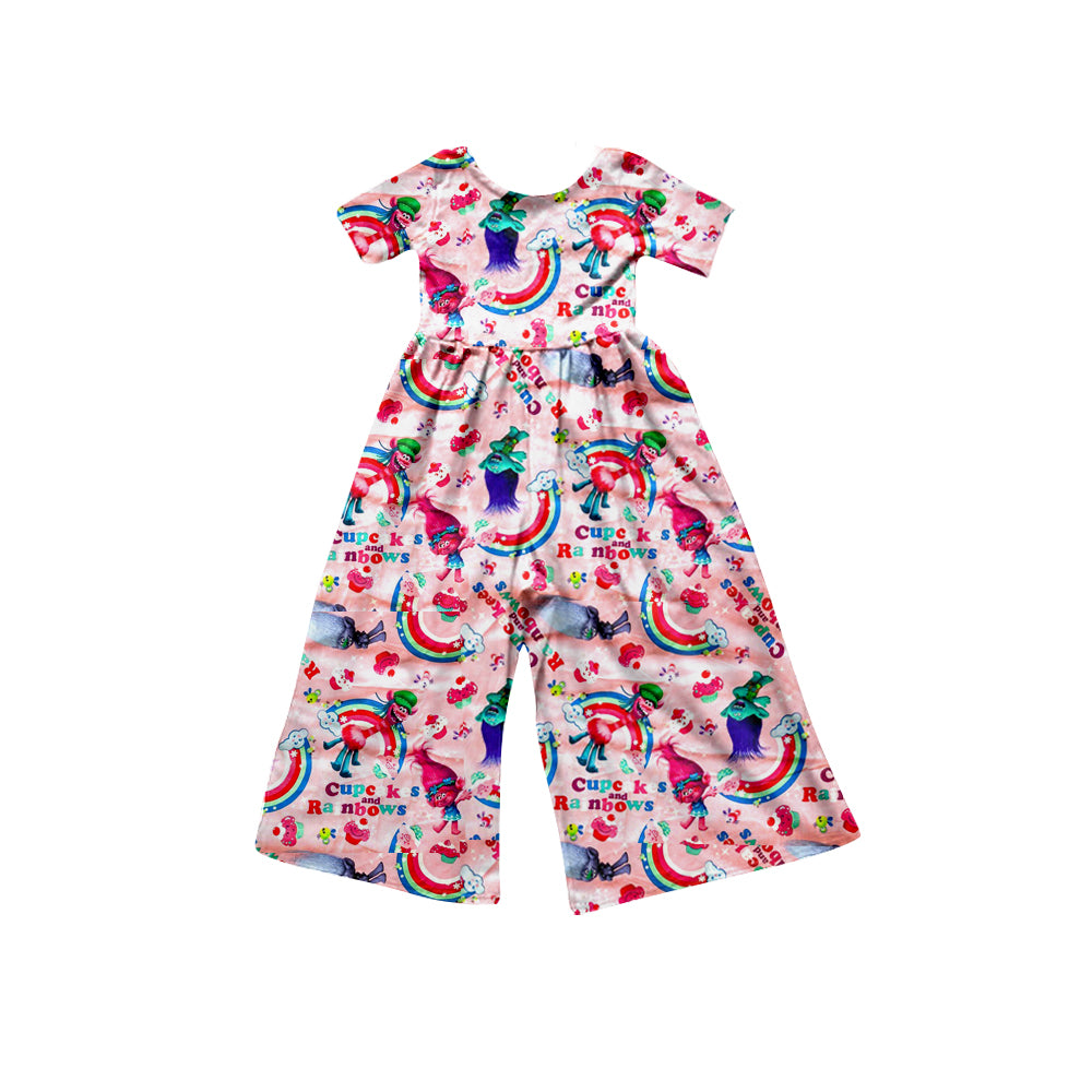 (Custom Design Preorder MOQ 5) Cartoon Hair Monster Rainbow Print Girls Jumpsuit