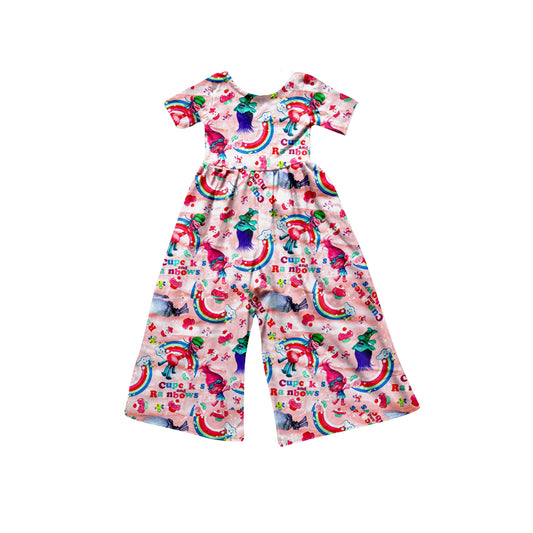 (Custom Design Preorder MOQ 5) Cartoon Hair Monster Rainbow Print Girls Jumpsuit