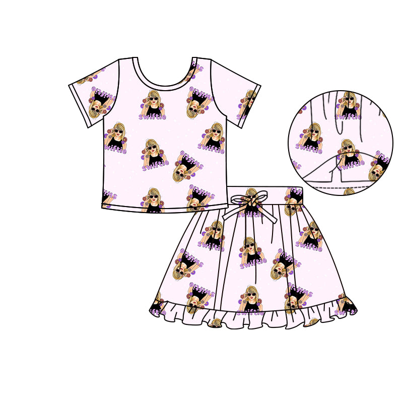 (Custom Design Preorder MOQ 5) Singer Swiftie Top Skirts Shorts Girls Summer Clothes Set