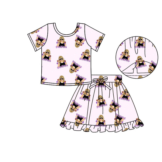 (Custom Design Preorder MOQ 5) Singer Swiftie Top Skirts Shorts Girls Summer Clothes Set