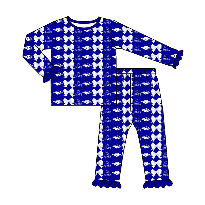 (Custom Design Preorder MOQ 5) Team's Colleton Bows Print Girls Pajamas Clothes Set