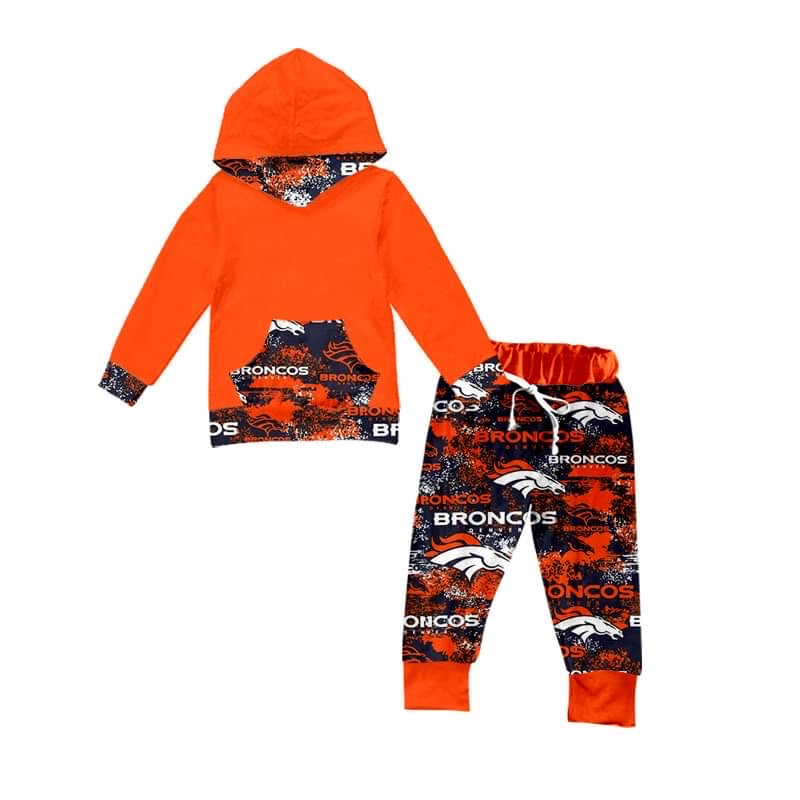 (Custom Design MOQ 5) Dark Orange Football Team’s Boys Hoodie Top Clothes Set