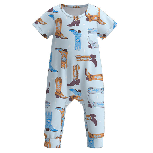 (Custom Design Preorder MOQ 5) Boots Print Baby Boys Summer Romper