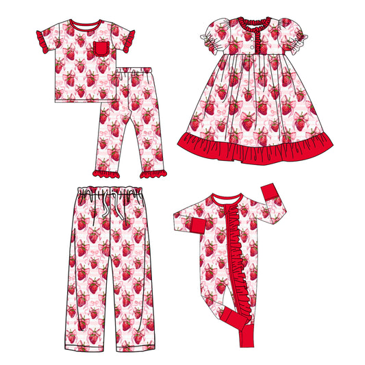 9.10(Custom Design Preorder MOQ 5 Each Design) Strawberry Bows Pink Print Family Matching Clothes