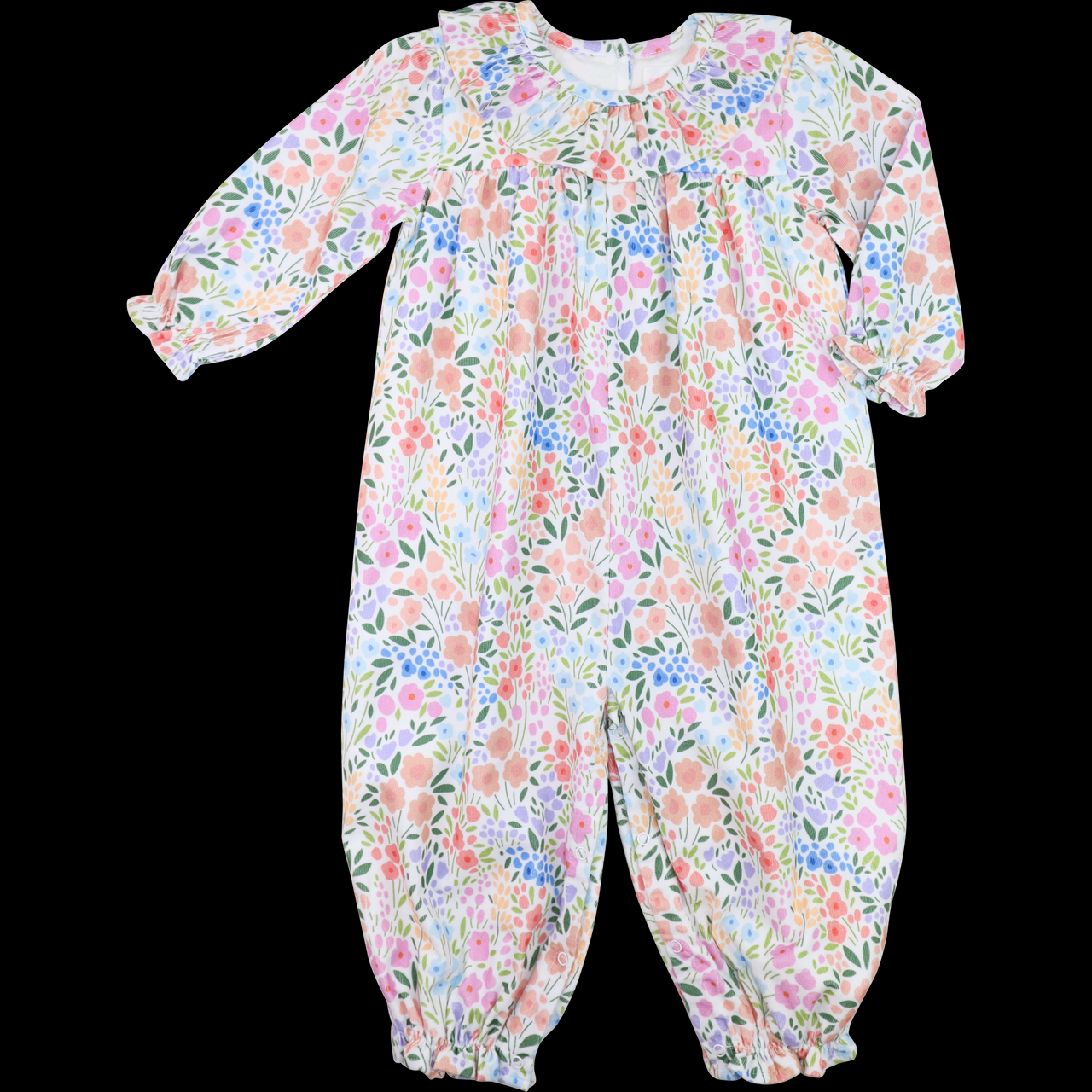(Custom Design Preorder MOQ 5) Colorful Flowers Print Baby Girls Spring Long Sleeve Romper