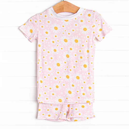 (Custom Design Preorder MOQ 5)  Daisy Print Girls Summer Pajamas Clothes Set