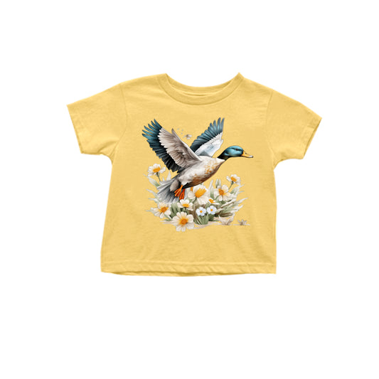 11.11(Custom Design Preorder MOQ 5) Duck Flowers Yellow Print Girls Summer Tee Shirts Top