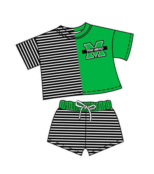 (Custom Design Preorder MOQ 5)  Team's Marshall Thundering Herd Stripes Print Shorts Kids Summer Clothes Set