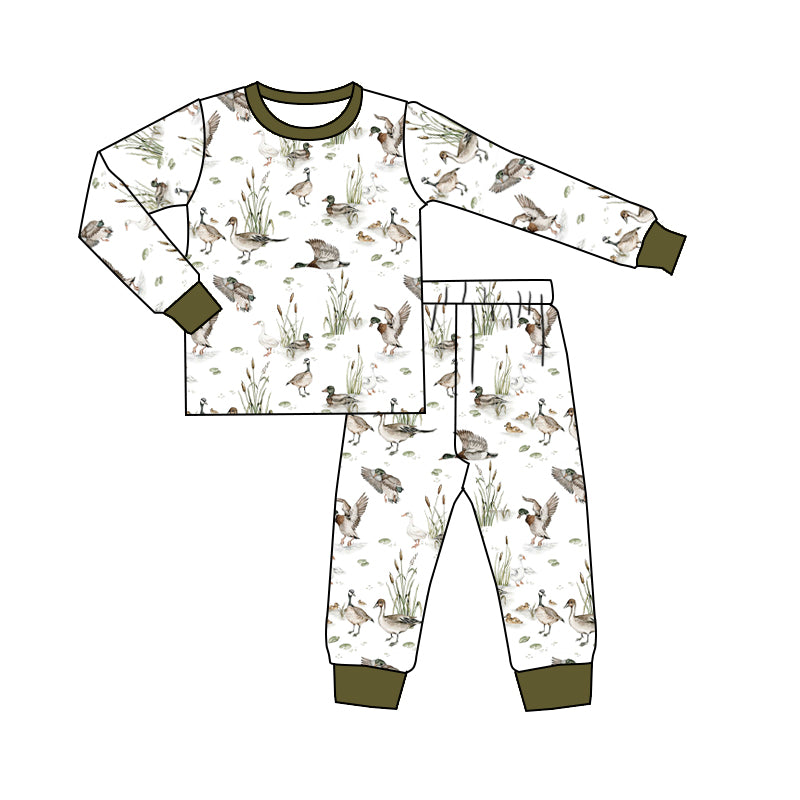 (Custom Design Preorder MOQ 5)  Duck Print Kids Fall Pajamas Clothes Set