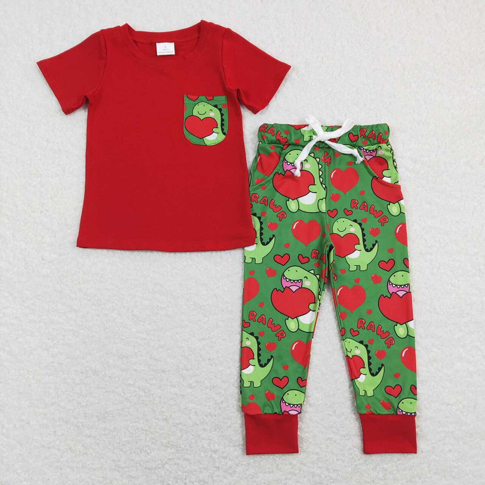 6 Colors Pocket Top Dinosaur Pants Brothers Matching Clothes