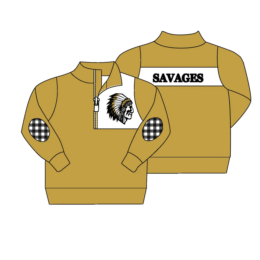 (Custom Design MOQ 5)  Boys Savages football team's long sleeve zipper pullover shirts