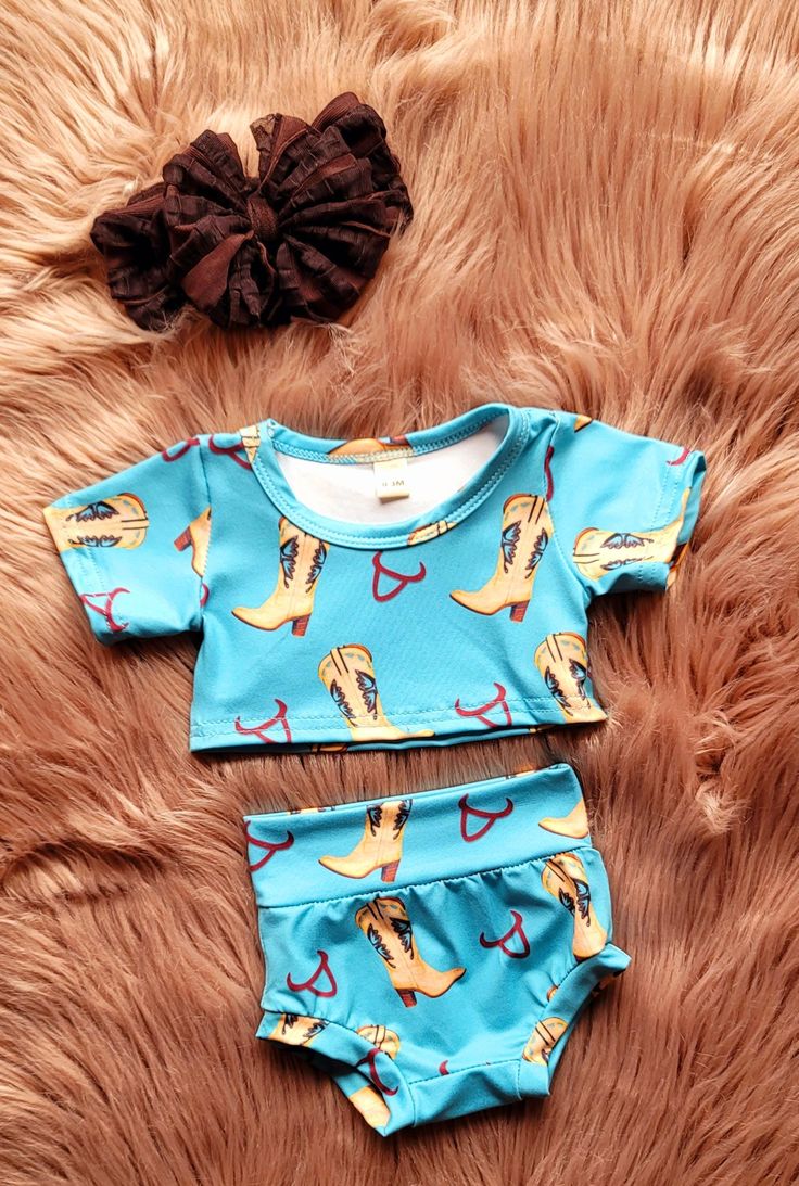 (Custom Design Preorder MOQ 5) Boots Print Shorts Baby Summer Bummie Set